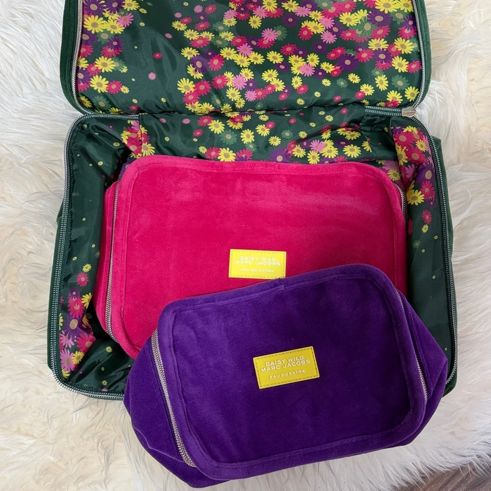 Marc Jacobs Velvet Cosmetic Pouch Set in Purple, Pink & Green - Picture 2 of 6